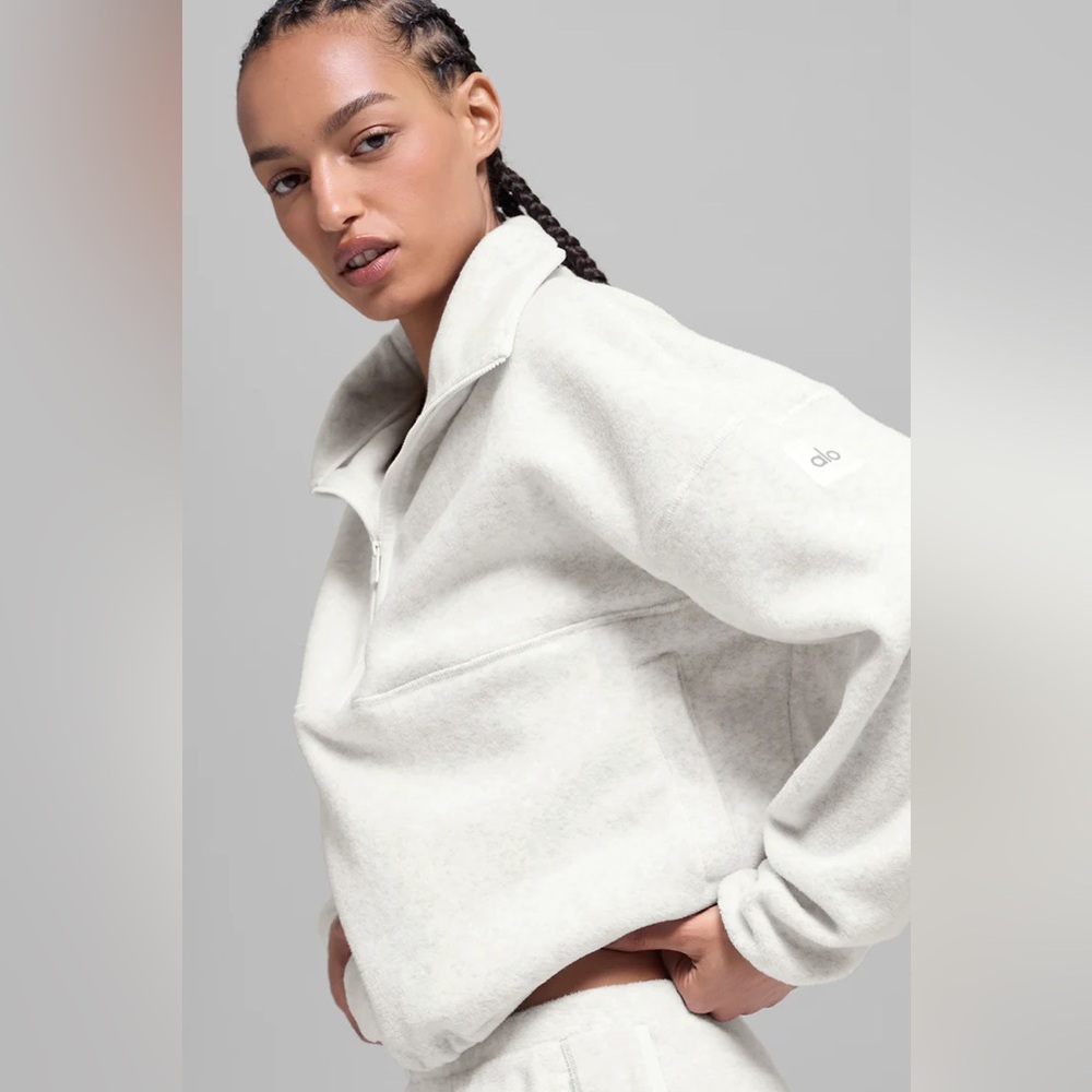 ALO Polar Fleece Retreat Cover Up - White Heather Grey XS